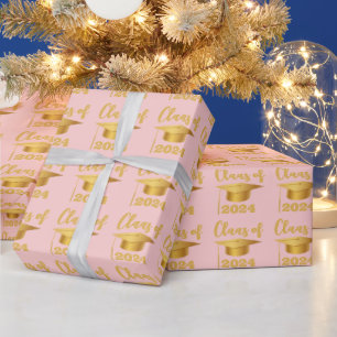 Graduation Maroon Metallic Gold Class Year Wrapping Paper