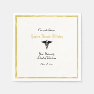 Graduation, Medical School, Caduceus, Gold Napkin
