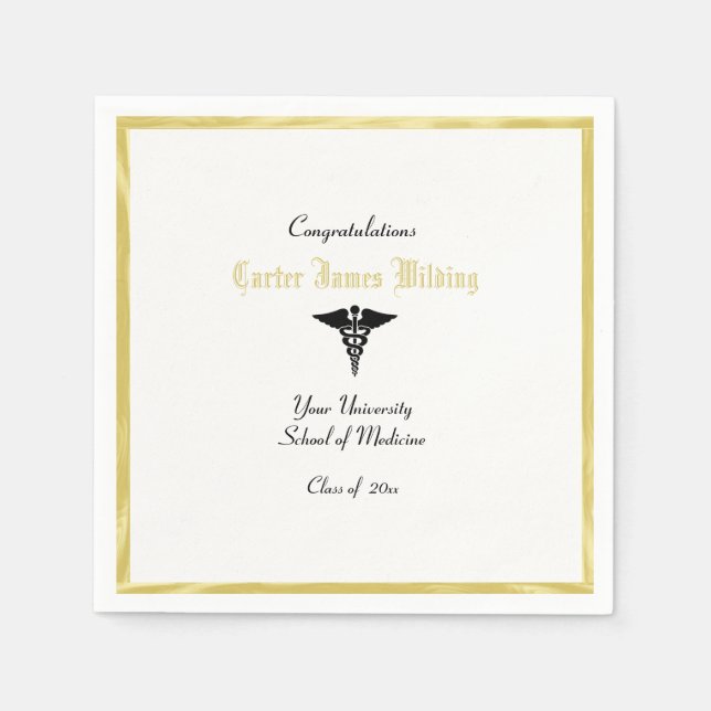 Graduation, Medical School, Caduceus, Gold Napkin (Front)