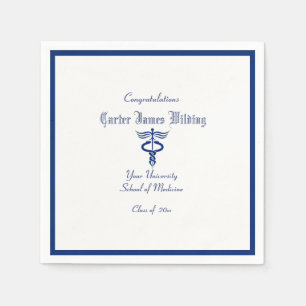 Graduation, Medical School, Caduceus, Navy Blue Napkin
