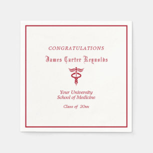 Graduation, Medical School, Red Caduceus Napkin