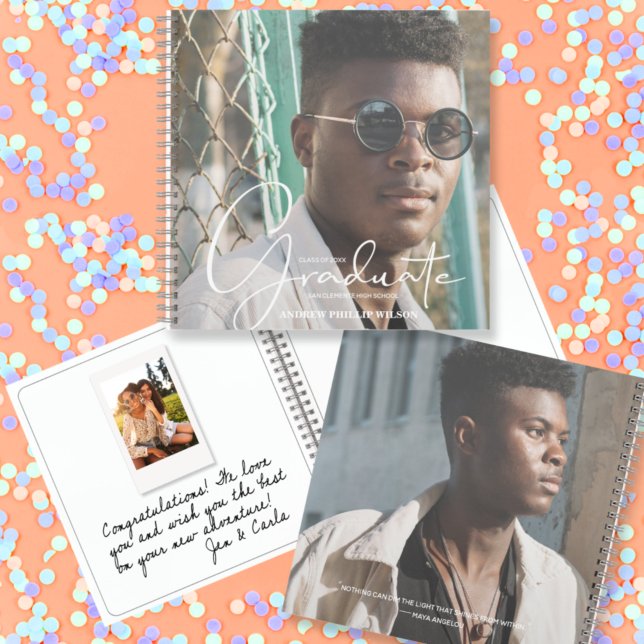 Graduation Message and Instant Photo Guest Book (CHOOSE your page style, spine color, soft or hard cover and add a personal message on the back.)