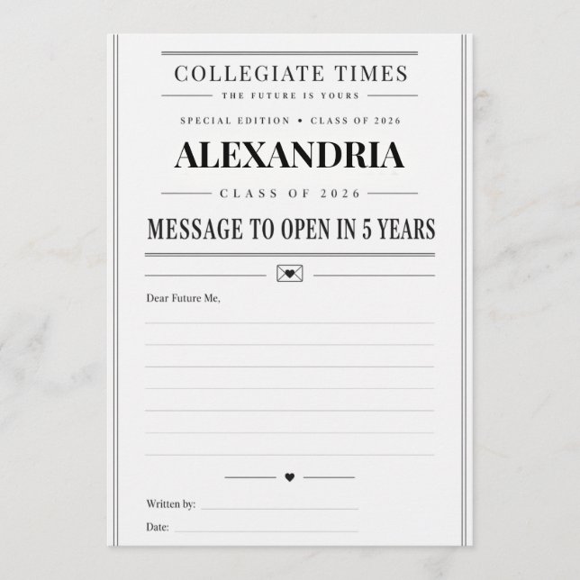 Graduation Message to Open in 5 Years Advice Card (Front)