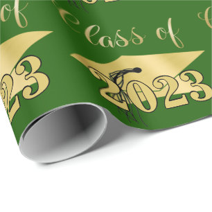 Graduation Metallic Gold CLASS OF 2021 Green Wrapping Paper