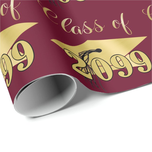 Graduation Metallic Gold CLASS OF 2021 Maroon Wrap Wrapping Paper (Roll Corner)