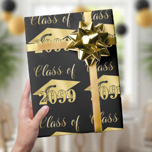 Graduation Metallic Gold Class Year Editable Black Wrapping Paper