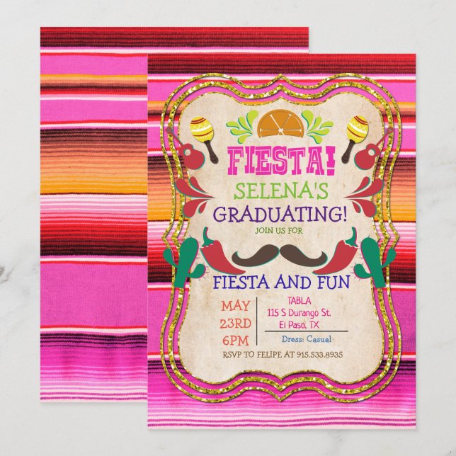 Graduation Mexican Fiesta Invitation (Front/Back)
