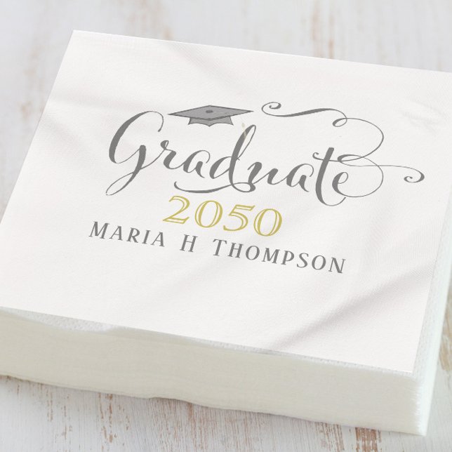 Graduation Minimalist Modern Mortarboard Gold Napkin (Creator Uploaded)