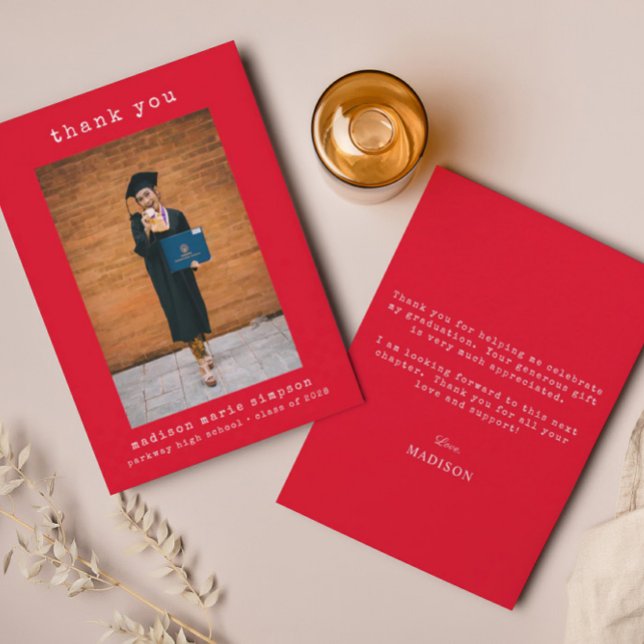 Graduation Minimalist Simple Photo Thank You  Card (Creator Uploaded)