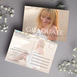 Graduation Minimalist Two Photo Simple Elegant Postcard