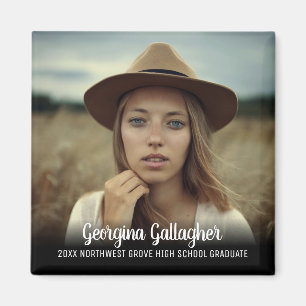 Graduation Modern Bold Photo   Grad Name Script Magnet