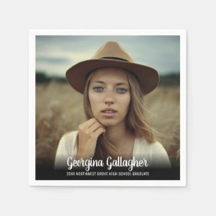 Graduation Modern Bold Photo   Grad Name Script Napkin