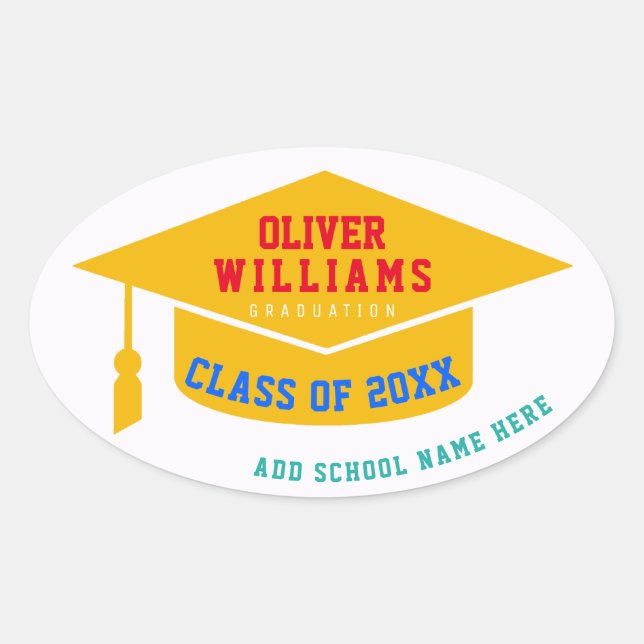 Graduation Modern Colour Oval Sticker (Front)