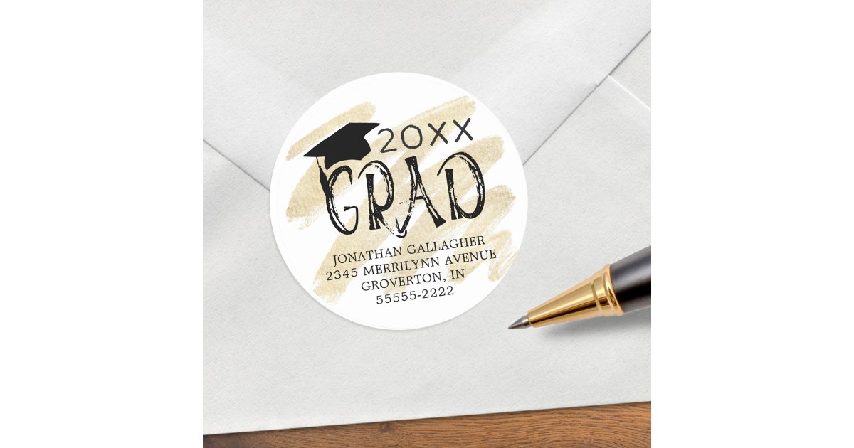 Graduation Modern CONGRATS GRAD Return Address Classic Round Sticker ...