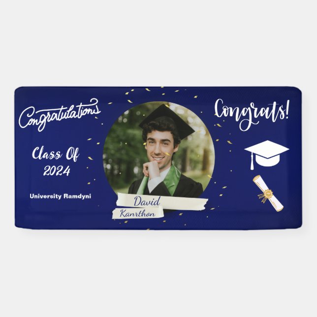 Graduation Modern Elegant navy blue Congratulation Banner (Horizontal)
