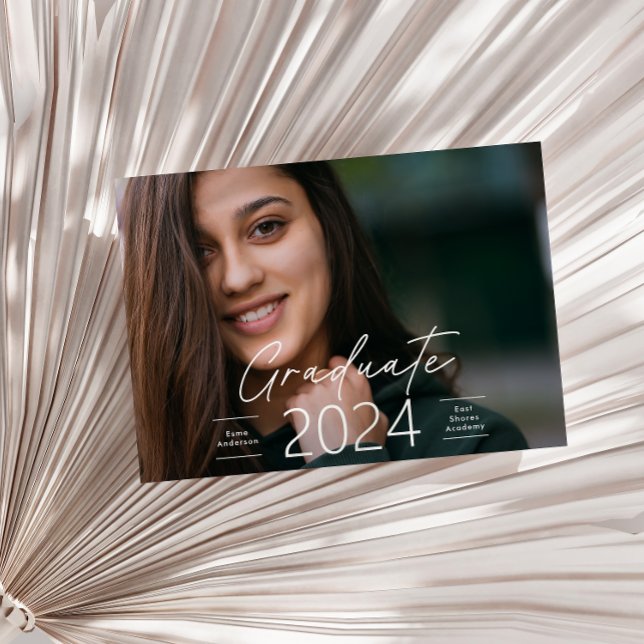 Graduation modern elegant script photo invitation (Creator Uploaded)