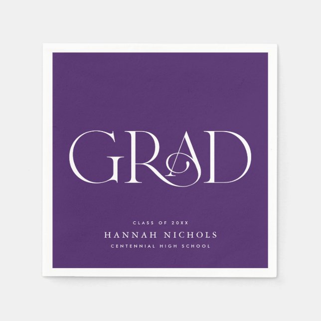 Graduation Modern Elegant Type Purple Napkins (Front)