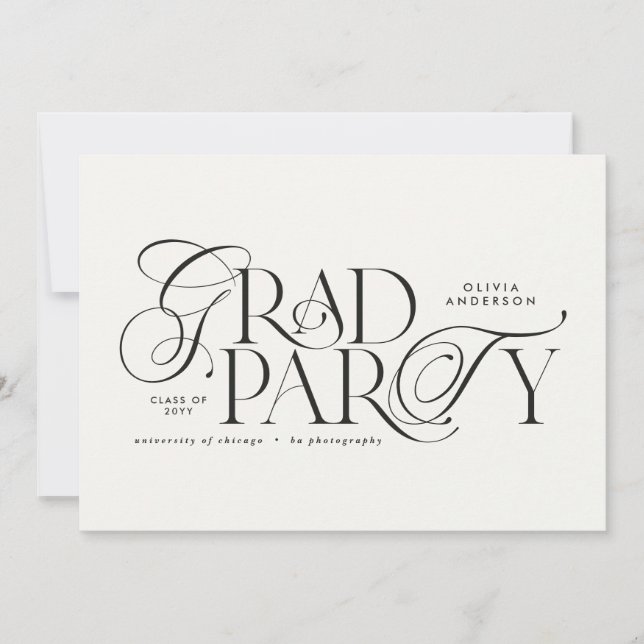 Graduation modern elegant typography black & white invitation (Front)