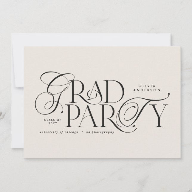 Graduation modern elegant typography black & white invitation (Front)