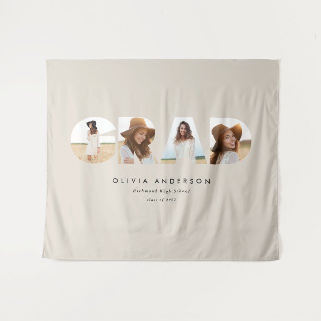 Graduation modern elegant typography multi photo tapestry (Front (Horizontal))