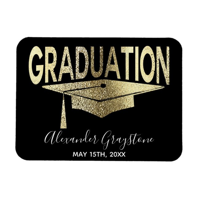 Graduation Modern Faux Gold Save The Date Magnet (Horizontal)