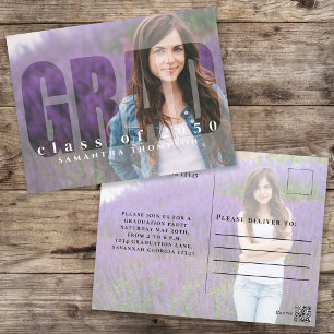 Graduation Modern Grad Typography Simple Two Photo Postcard