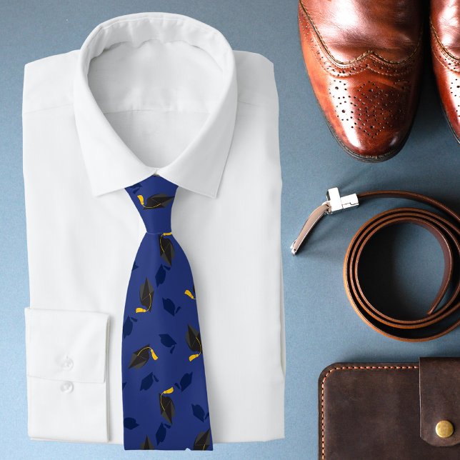 Graduation Modern Graduate Cap Blue Stylish  Tie (Creator Uploaded)