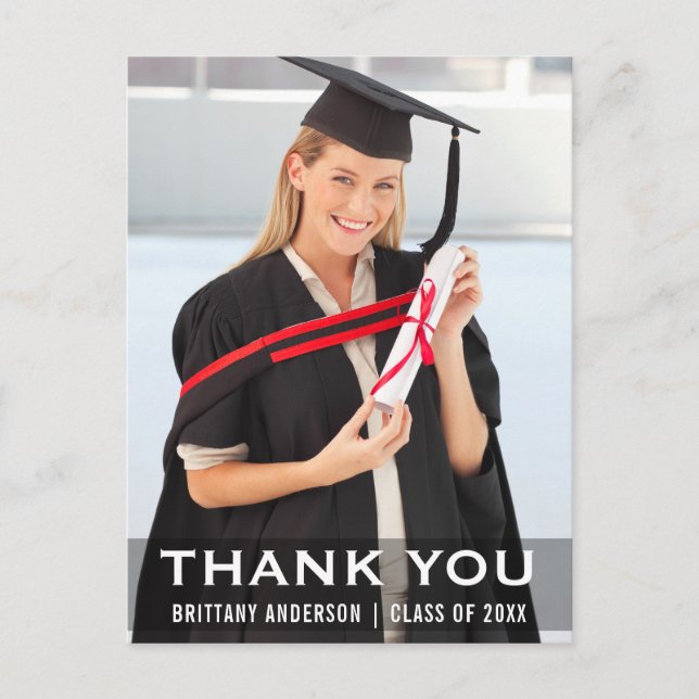 Graduation Modern Graduate Photo Thank You Postcard (Front)