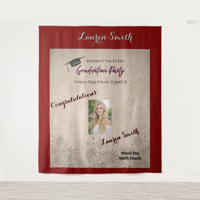 Graduation Modern Graduation Party Invitation Tapestry (Front)