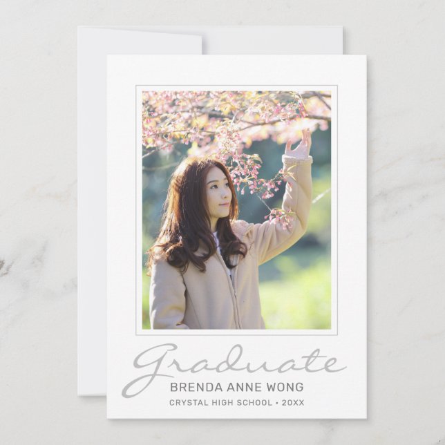 Graduation Modern Gray Script Typography Photo Announcement (Front)