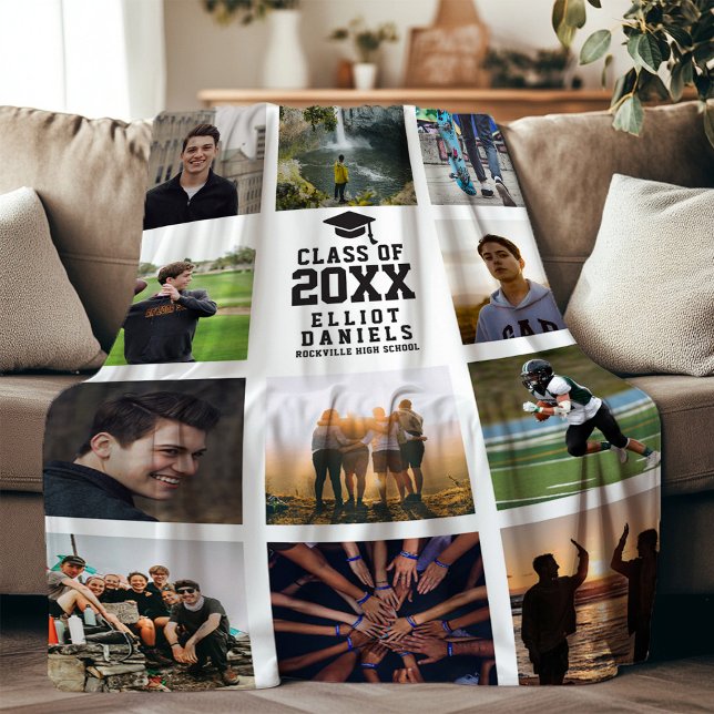 Graduation Modern Instagram Trendy Photo Collage Fleece Blanket (Creator Uploaded)