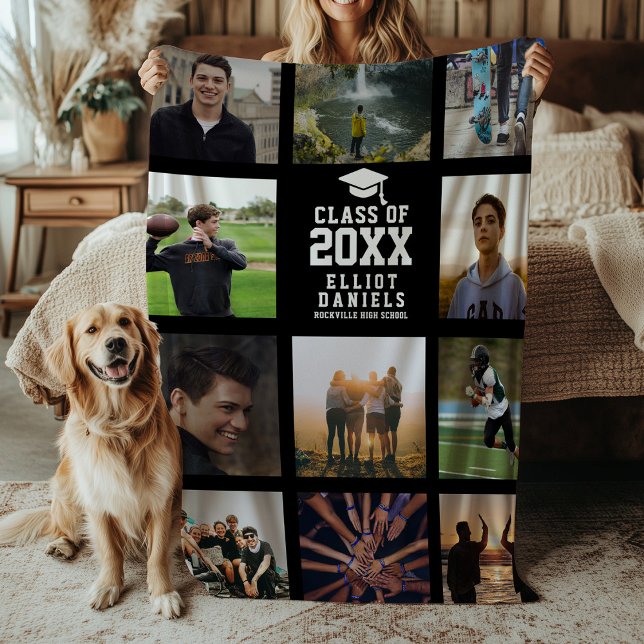 Graduation Modern Instagram Trendy Photo Collage Fleece Blanket (Creator Uploaded)