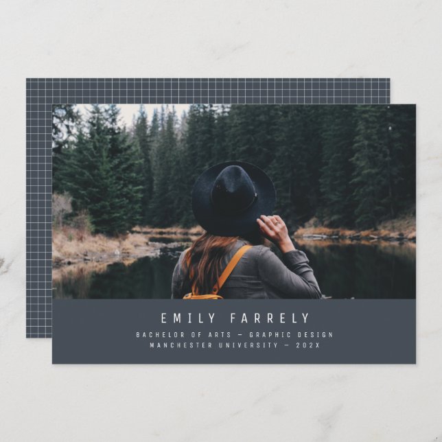 Graduation modern minimal elegant stylish blue (Front/Back)