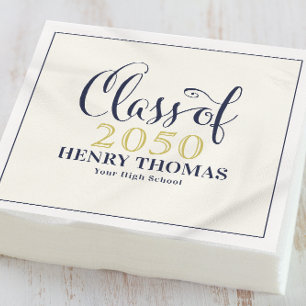 Graduation Modern Minimalist Class Of Gold Navy Napkin