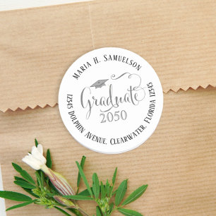 Graduation Modern Minimalist Mortarboard Black  Classic Round Sticker