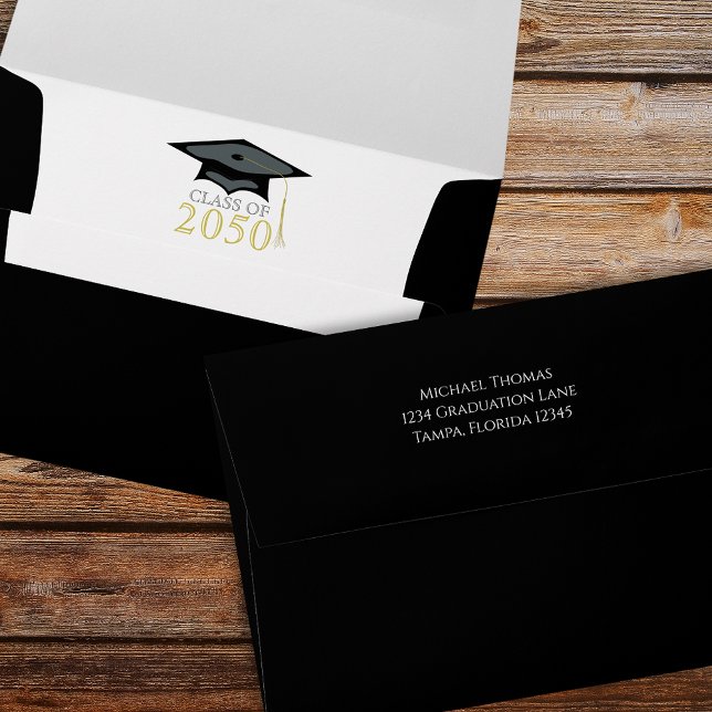 Graduation Modern Minimalist Mortarboard Gold Envelope (Creator Uploaded)