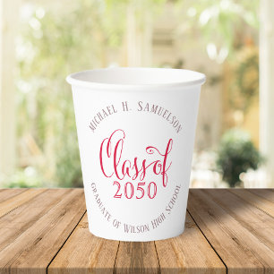 Graduation Modern Minimalist Red Mortarboard Paper Cups