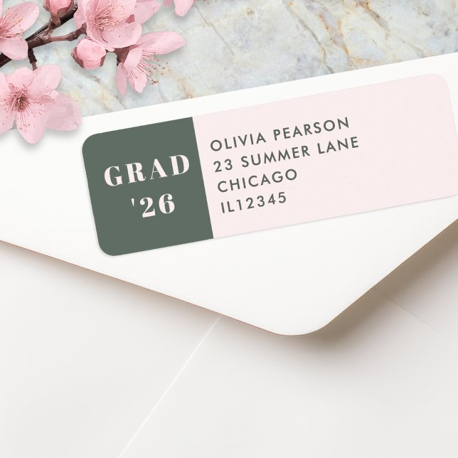 Graduation Modern Minimalist Sage Green Blush (A modern return address label, in sage green and blush pink, with custom graduation year)