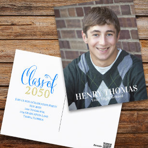 Graduation Modern Minimalist Script Class Of Blue Postcard