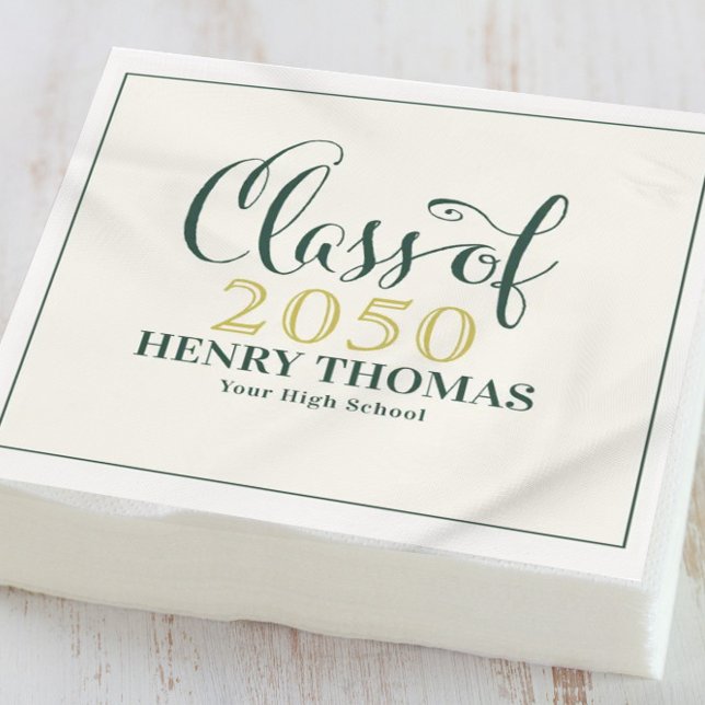 Graduation Modern Minimalist Script Class Of Green Napkin (Creator Uploaded)