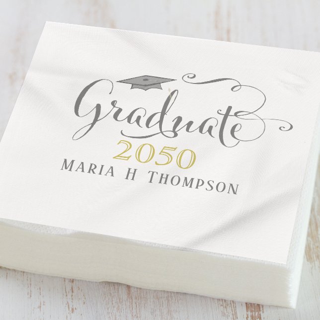 Graduation Modern Minimalist Script Mortarboard Napkin (Creator Uploaded)