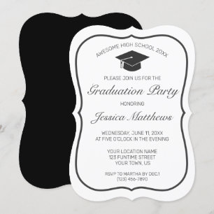Graduation Modern Minimalist White Black Invitation