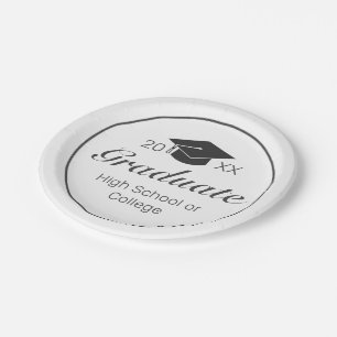 Graduation Modern Minimalist White Black Paper Plate