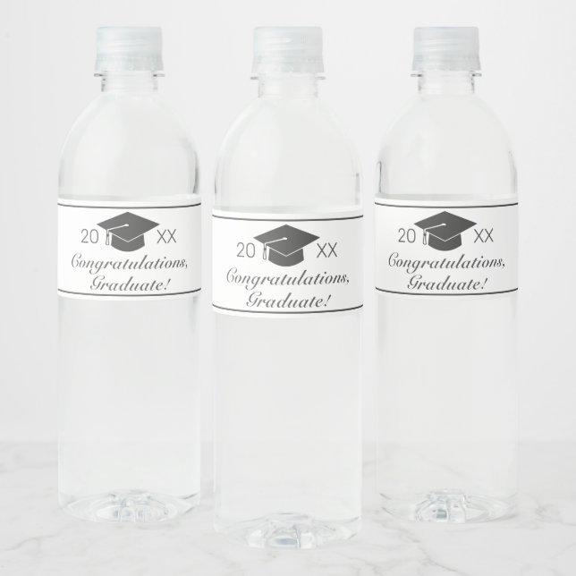 Graduation Modern Minimalist White Black Water Bottle Label (Bottles)