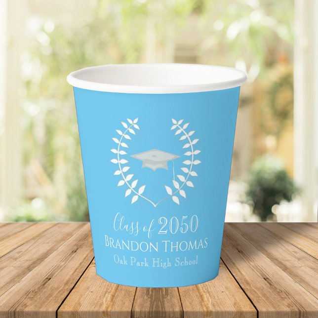 Graduation Modern Mortarboard Classic Light Blue Paper Cups (Creator Uploaded)