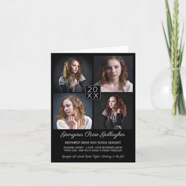 Graduation Modern Photo Collage Simple Grad Black Announcement (Front)