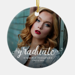 Graduation Modern Photo Script Announcement Ceramic Tree Decoration