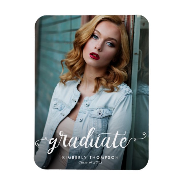 Graduation Modern Photo Script Announcement Magnet (Vertical)