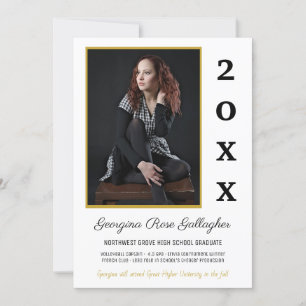 Graduation Modern Photo Simple Grad Golden Yellow Announcement