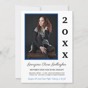 Graduation Modern Photo Simple Grad Year Blue Announcement